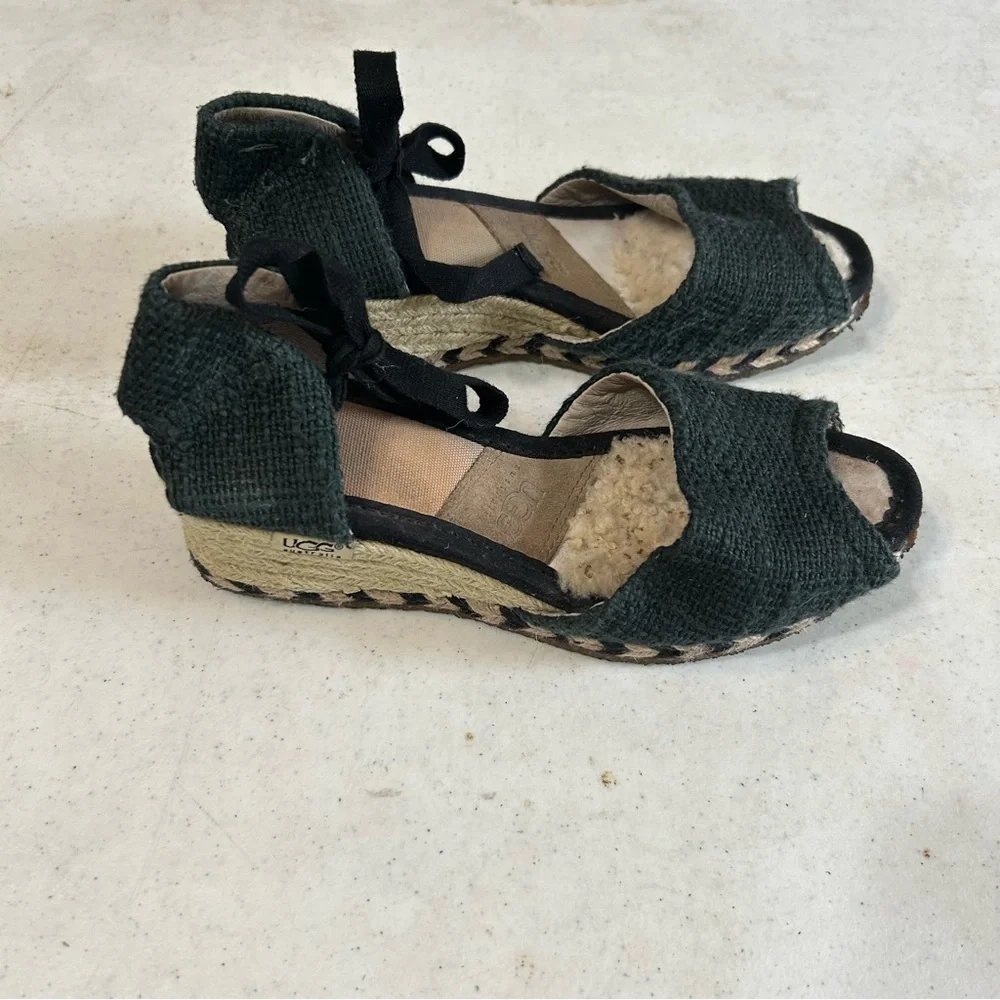 Ugg Delmar Jute Black Espadrille Sandals Size 7